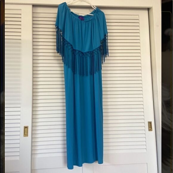 Curations Caravan long blue tassel dress size XL - Picture 2 of 6